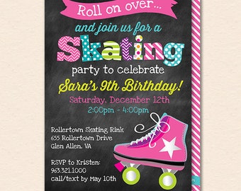 Rolschaatsen verjaardagsfeestje uitnodiging - rolschaatsen, rolschaatsen, Kids Skate Party uitnodiging - afdrukbaar, Instant Download, bewerkbaar, PDF