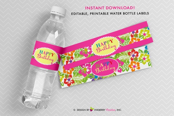 Luau Party - Printable Water Bottle Labels, Birthday Luau, Summer, Pool Party, Happy Birthday INSTANT DOWNLOAD, Digital, PDF Printable File Il_570xn