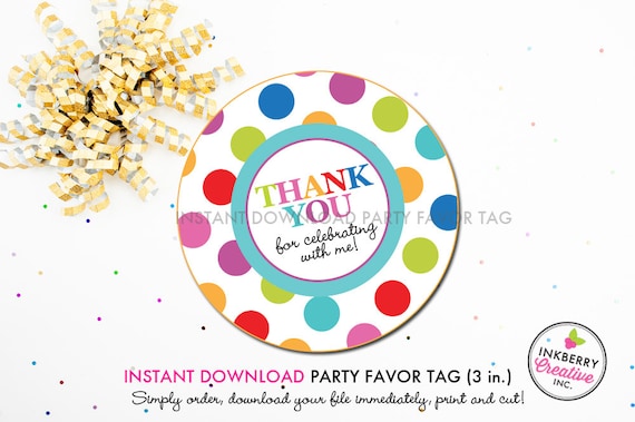 Jump, Play and Bounce Polka Dot - Printable 3 inch Birthday Party Favor Tags - Instant Download PDF File Il_570xn