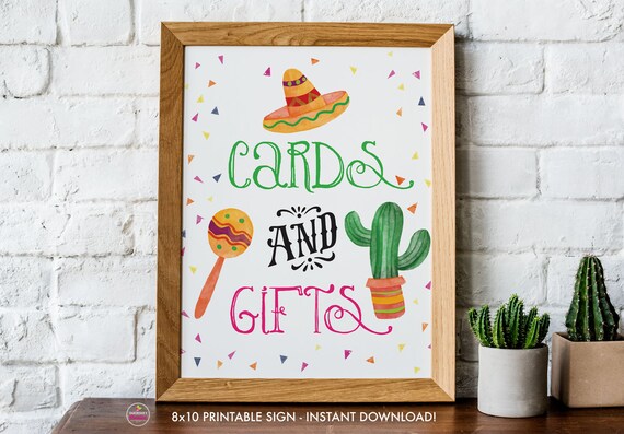 Printable Cards and Gifts Sign, DIY Fiesta Bridal Shower Printable Signs, 8x10, PDF, Instant Download, Mexican Fiesta Taco Cards and Gifts Il_570xn