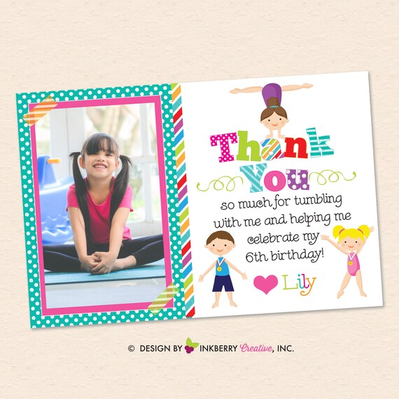 Boy Girl Gymnastics Birthday Party, Photo Thank You Note, Gymnastics Party Thank You Card - Custom Design, Printable File or Printed/Shipped Il_570xn