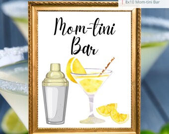 Printable Lemon Mom-tini Martini Bar Sign, Wedding, Bridal, Birthday Party Lemon Martini Bar Sign 8x10, PDF, Instant Download, Digital File