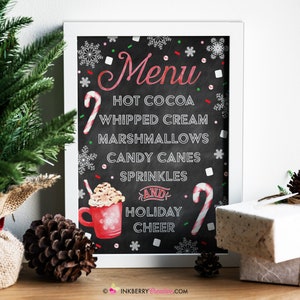 Hot Cocoa Bar, Hot Chocolate Bar,  Printable Menu, Sign - Chalkboard Christmas Hot Chocolate Menu, 8x10, 8.5x11, PDF, Digital File