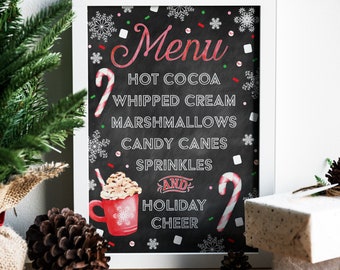 Hot Cocoa Bar, Hot Chocolate Bar,  Printable Menu, Sign - Chalkboard Christmas Hot Chocolate Menu, 8x10, 8.5x11, PDF, Digital File