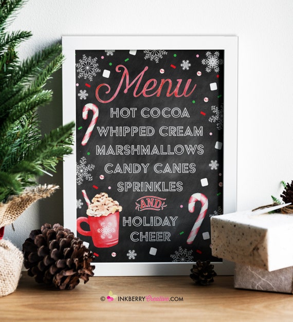 Chalkboard Printable Sign Plaid Hot Chocolate Bar Sign Hot Chocolate 