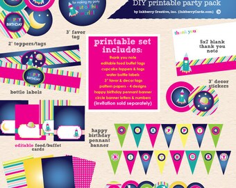 Girl's Outer Space Birthday Party - Out of this World - Printable Complete Party Pack- Instant Download PDF File