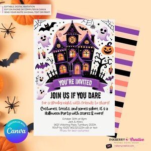 Haunted Halloween Party Einladung - Bearbeitbar in Canva