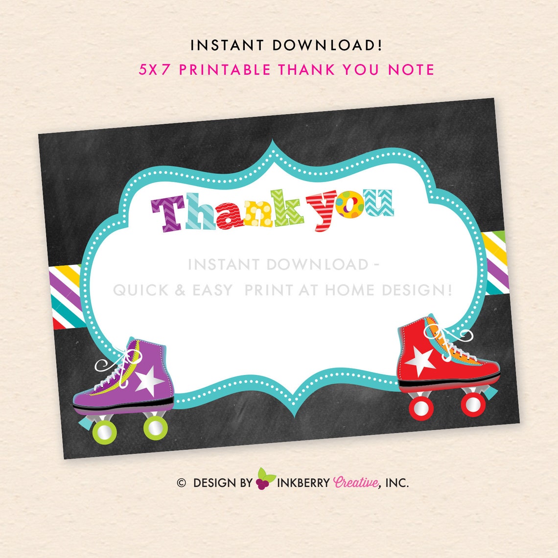Roller Skating Birthday Party Thank You Note Boy Girl Roller - Etsy