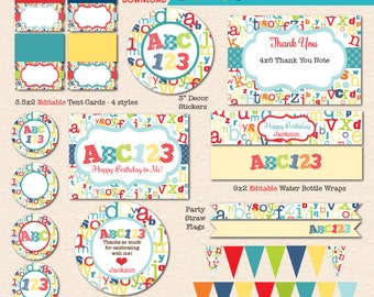 Colorful Alphabet Birthday ABC123  Printable Party - INSTANT DOWNLOAD!