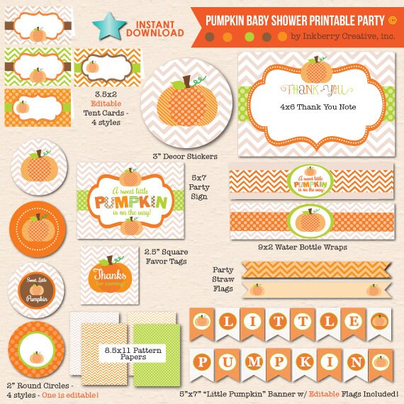 Little Pumpkin Baby Shower INSTANT DOWNLOAD DIY Printable - Etsy