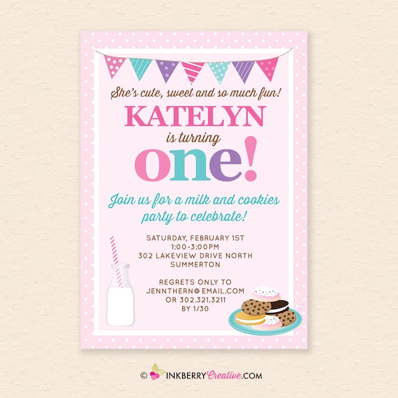 Milk and Cookies Birthday Party Invitation - Printable -Instant Download Edit in Adobe Reader - 1st Birthday - Chocolate Chip Cookie Party Il_570xn