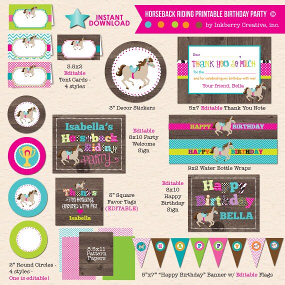 Horseback Riding Birthday Party - DIY/Printable Complete Party Pack- Instant Download PDF File Il_570xn