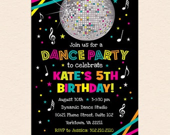 Neon Dance Party Birthday Party Invitation (Digital File - Printed Cards Also Available) - Neon, Glow, Just Dance, Party, Disco Ball, Music