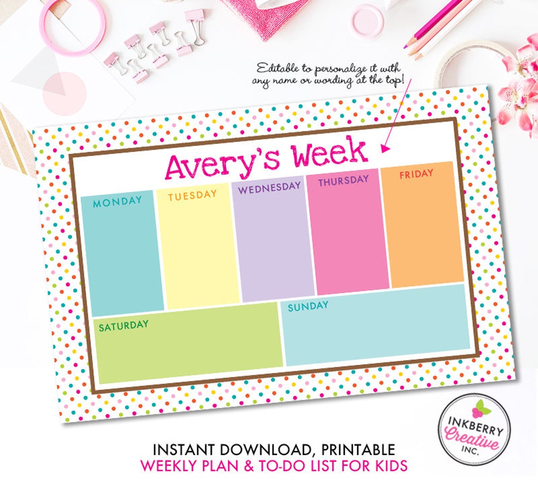 Printable Kids Weekly Planner and to Do List - Instant Download, PDF ...