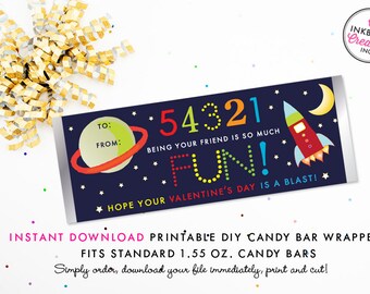 Outer Space Valentine's Day Candy Bar Wrapper - Instant Download Valentine for Kids (DIY/Digital File to Print Your Own)