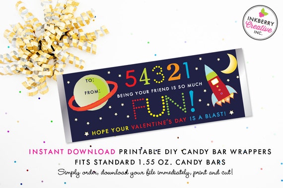 Outer Space Valentine's Day Candy Bar Wrapper - Instant Download Valentine for Kids (DIY/Digital File to Print Your Own) Il_570xn