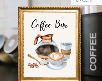 Printable Coffee Bar Sign, Wedding Sign, Bridal Baby Shower Birthday Party Coffee Bar Sign 8x10, PDF, Instant Download, Digital File