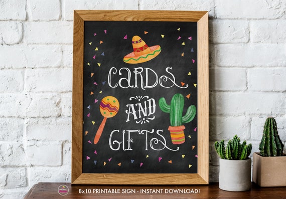 Printable Cards and Gifts Sign, DIY Fiesta Bridal Shower Printable Signs, 8x10, PDF, Instant Download, Mexican Fiesta Taco Cards and Gifts Il_570xn