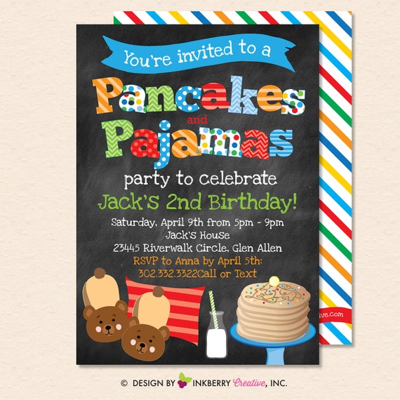 Boys Pancakes and Pajamas Invitation - Boys Pancake Birthday Party - Chalkboard - Printable, Instant Download, Editable, PDF Il_570xn