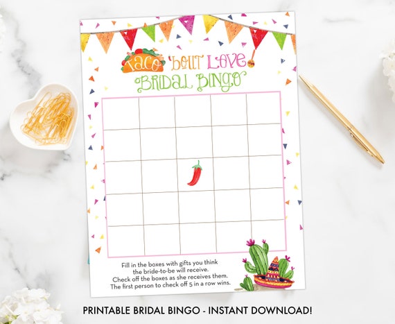 Taco Bout Love Bingo Game - DIY Fiesta Bridal Shower Printable Game, Bridal Shower Bingo, Fiesta, Taco, Mexican Fiesta Bridal Shower Game Il_570xn