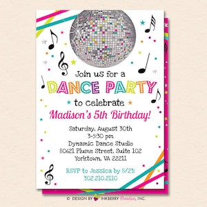 Dance Party Invitation - Dance Party Invite - Neon Glow Dance Party Invitation - Disco Ball - Printable, Instant Download, Editable, PDF