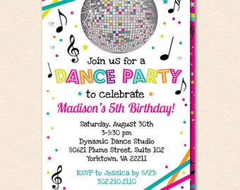 Dance Party Invitation - Dance Party Invite - Neon Glow Dance Party Invitation - Disco Ball - Printable, Instant Download, Editable, PDF