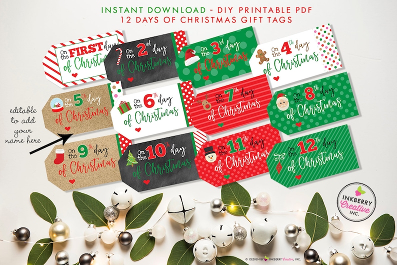 12 Times of Xmas Printable Reward Tags - 12 Times of Xmas - Editable- Fast Obtain PDF Report image regarding 12 Days of Christmas Printable identify 12 Times of Xmas Printable Present Tags - 12 Times of Xmas - Editable- Fast Obtain PDF Document