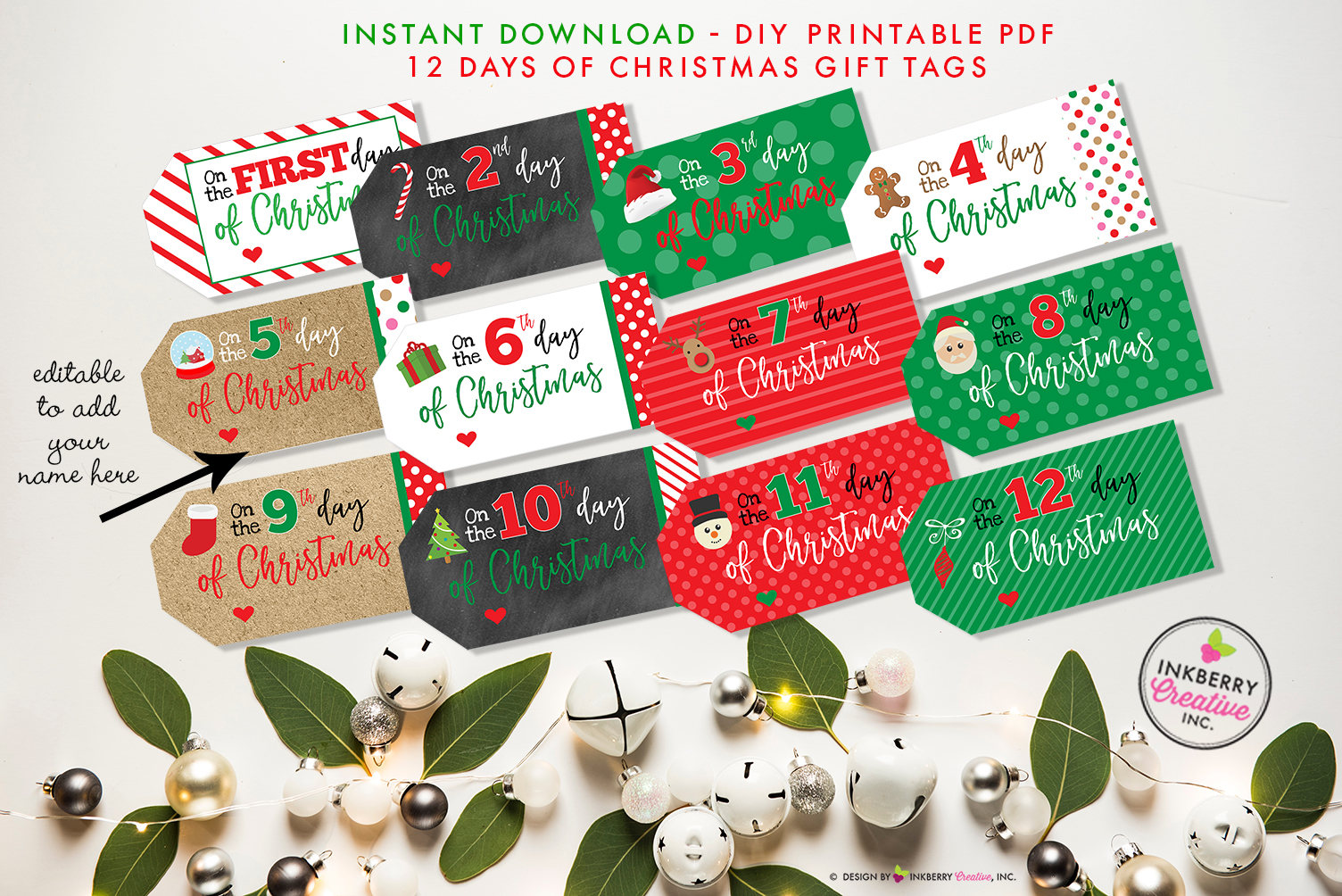 12 Days of Christmas Printable Gift Tags Twelve Days of Christmas