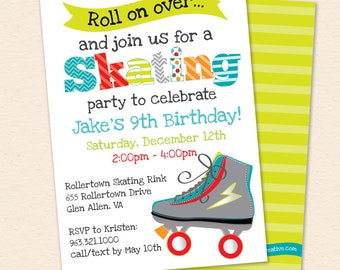 Roller Skating Birthday Party Invitation - Boys Roller Skate Party Invite - Boy Girl Skating - Printable, Instant Download, Editable, PDF