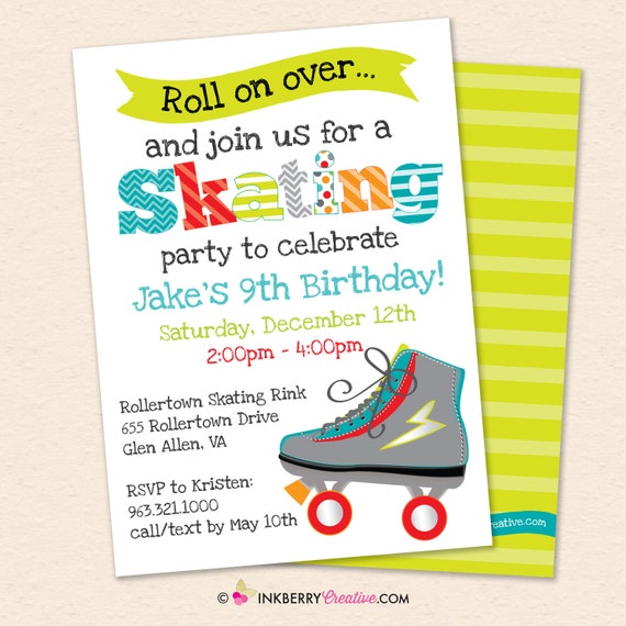 Roller Skating Birthday Party Invitation - Boys Roller Skate Party Invite - Boy Girl Skating - Printable, Instant Download, Editable, PDF Il_570xn