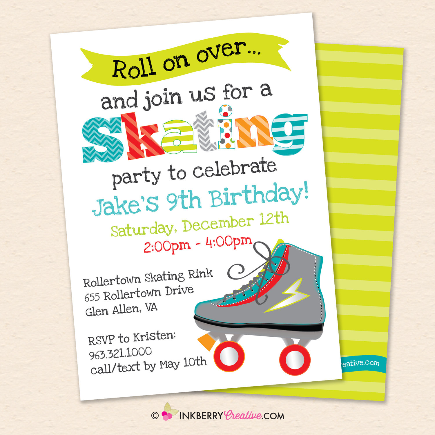 Boys Roller Skating Party Invitations