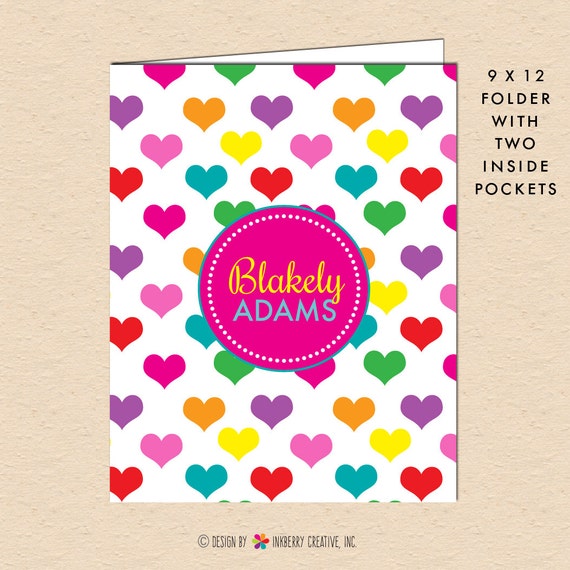 Rainbow Hearts - Kids Colorful Hearts - Personalized, Custom Pocket Folder Il_570xn