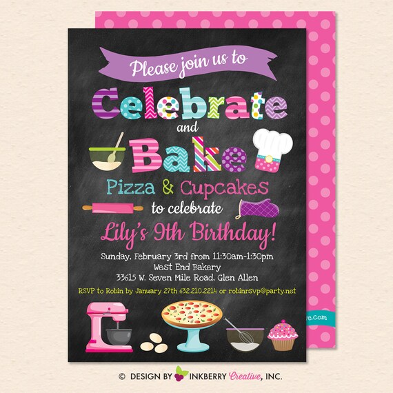 Pizza and Cupcakes - Little Chefs Baking Birthday Party Invitation - Chalkboard, Cupcake Baking - Printable, Instant Download, Editable, PDF Il_570xn