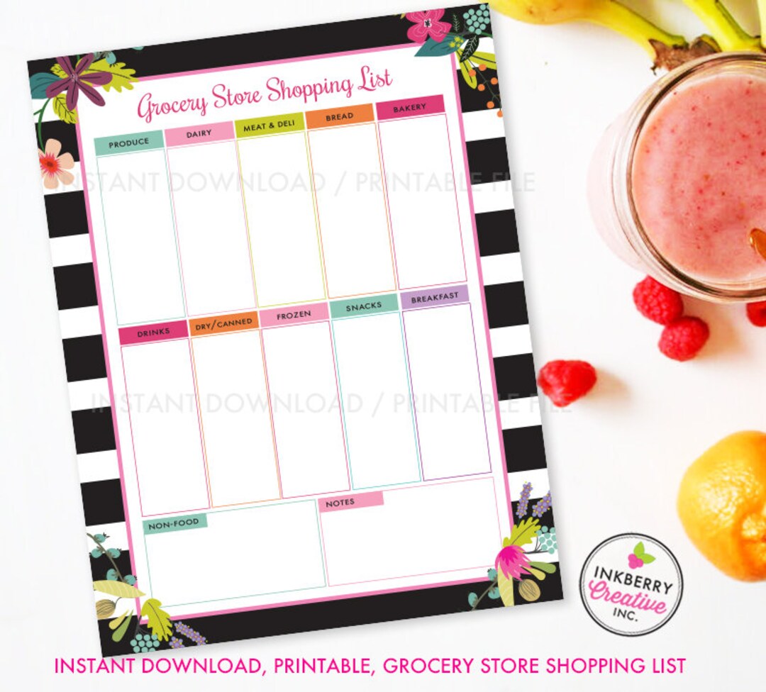 Printable Grocery Store Shopping List, Instant Download, PDF, Meal ...