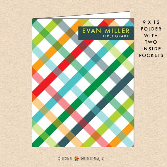 Summer Plaid - Personalized, Custom 2-Pocket Folder Il_570xn