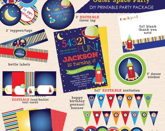 Outer Space Birthday Party - DIY/Printable Complete Party Pack- Instant Download PDF File - Boys Space Birthday Party, Rocket, Planets, Star