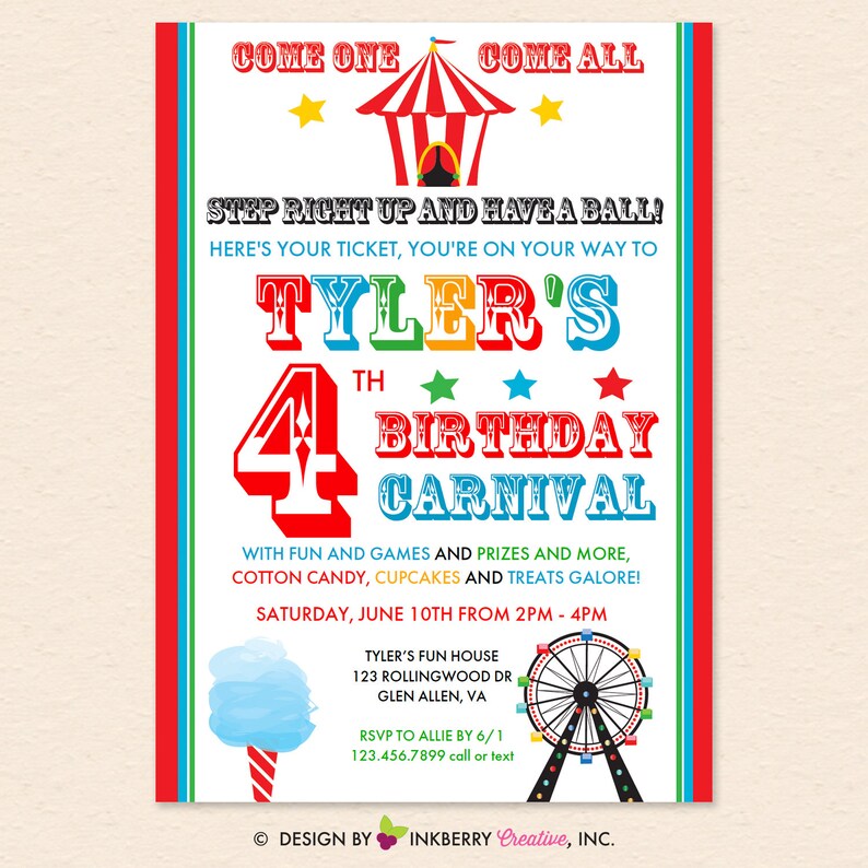 Kids Carnival Birthday Party Invitation digital, Printable, Editable ...