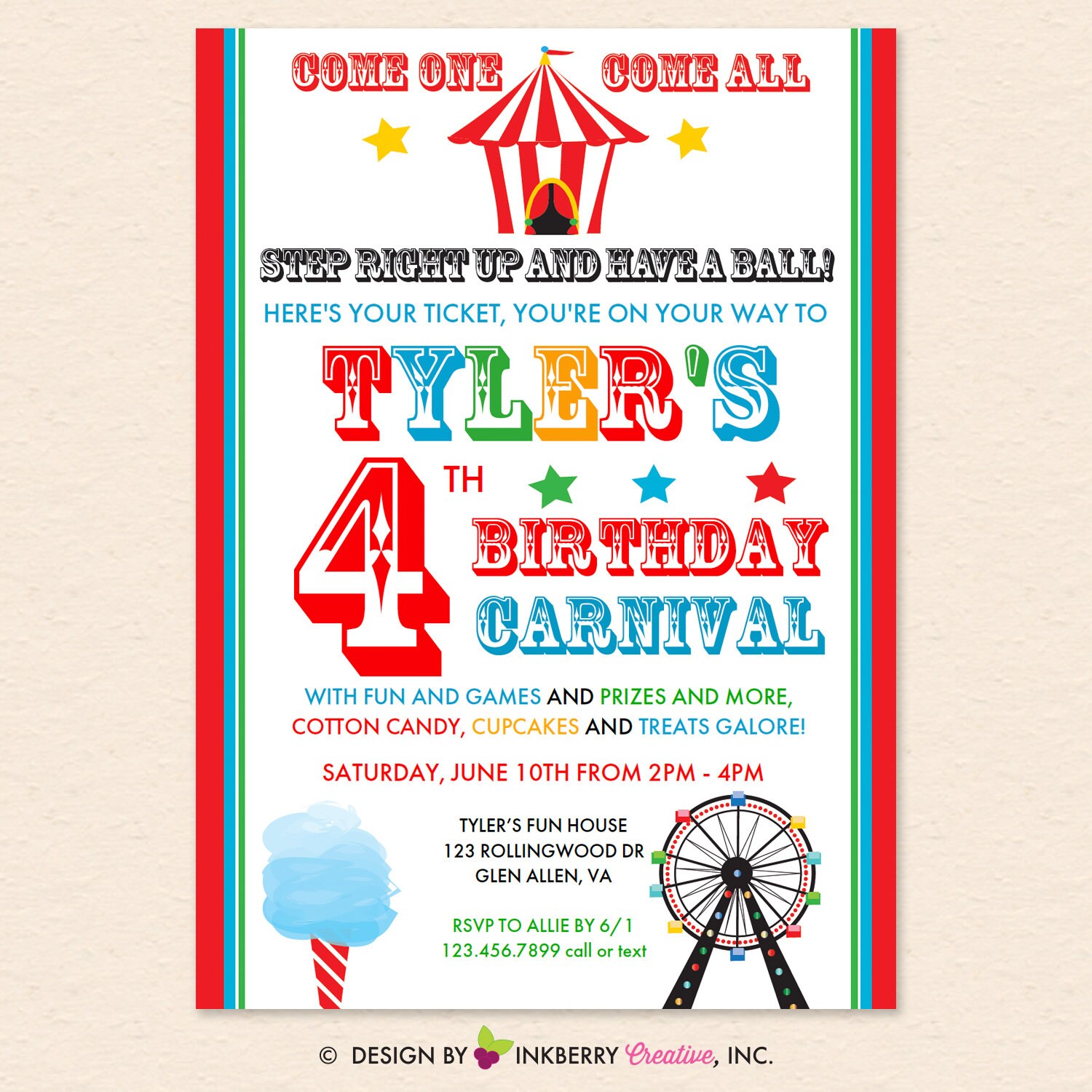 Kids Carnival Birthday Party Invitation digital, Printable, Editable ...