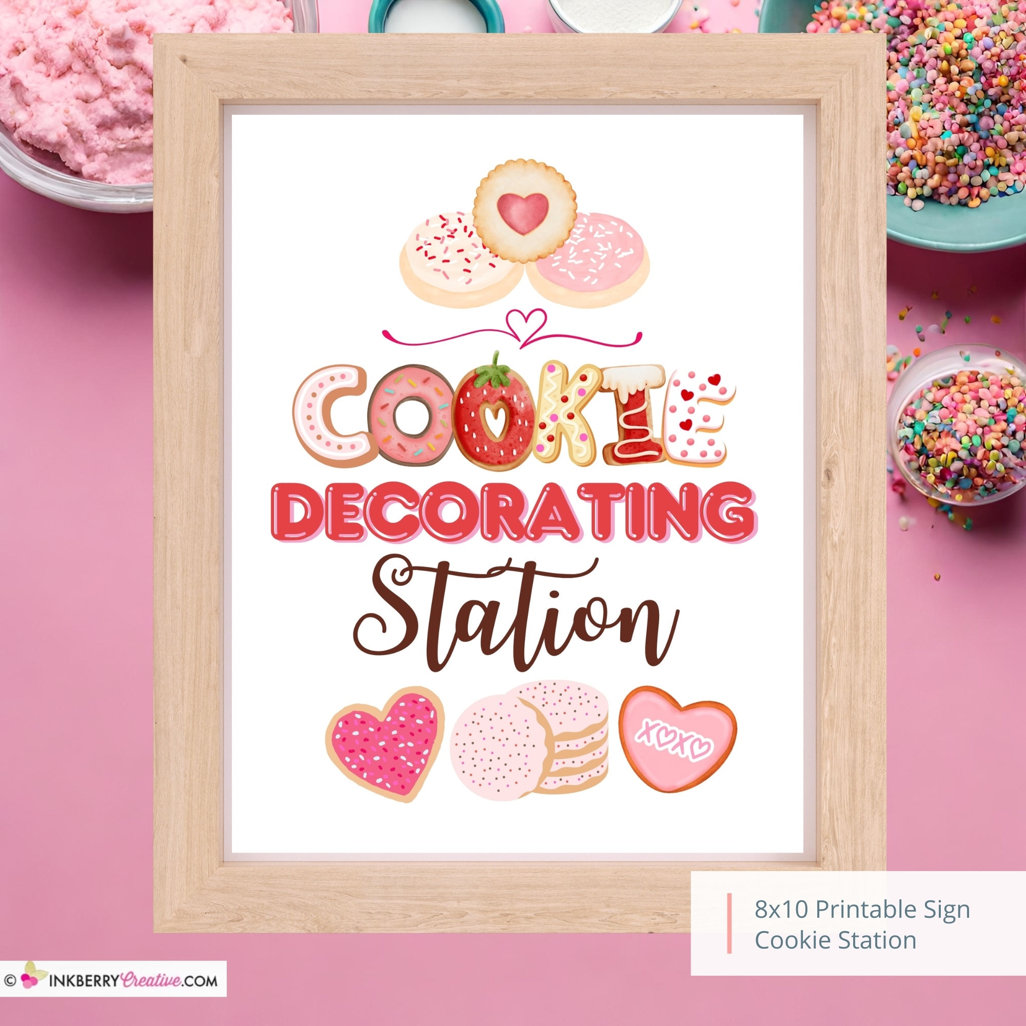 Printable Valentine's Day Cookie Decorating Sign, Pink Red Heart Sugar ...