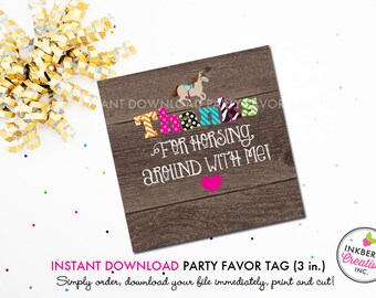 Horseback Riding Horse Theme - Printable 3 inch Birthday Party Favor Tags - Instant Download PDF File
