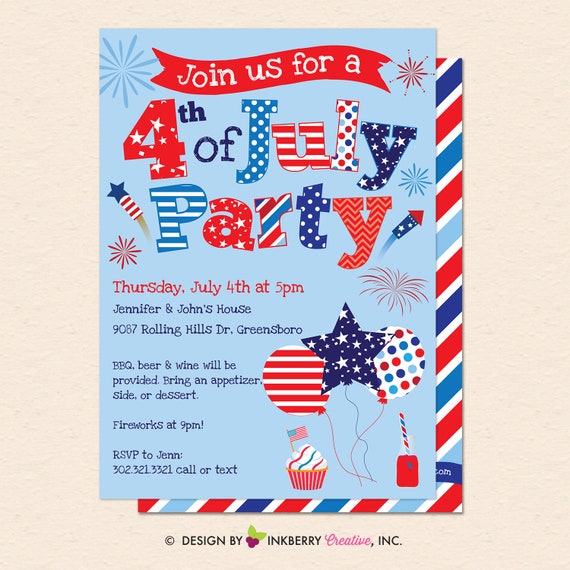 July 4th Party Invitation - 4th of July, Patriotic, Red White and Blue, Patriotic Party - Printable, Instant Download, Editable, PDF Il_570xn