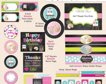 Painting / Art Theme Birthday Party (Chalkboard Style) - DIY Printable Party Pack - INSTANT DOWNLOAD!