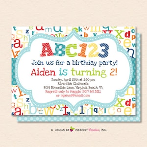 Alphabet Birthday Party Invitation - Alphabet Theme Birthday Party Invite - ABC Birthday Party - Printable, Instant Download, Editable, PDF