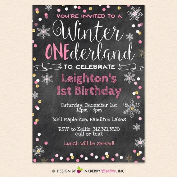 Winter One-derland 1st Birthday Invitation, Winter Wonderland First Bday Invite, Snowflake, Chalkboard - Digital, Printable, Editable PDF Il_570xn