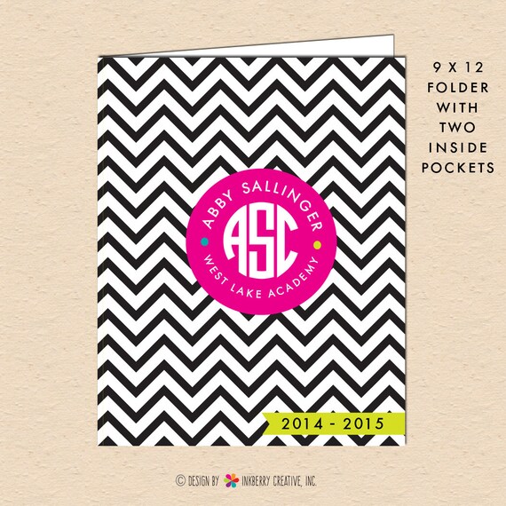 Black & White Chevron - Circle Monogram - Personalized, Custom Pocket Folder Il_570xn