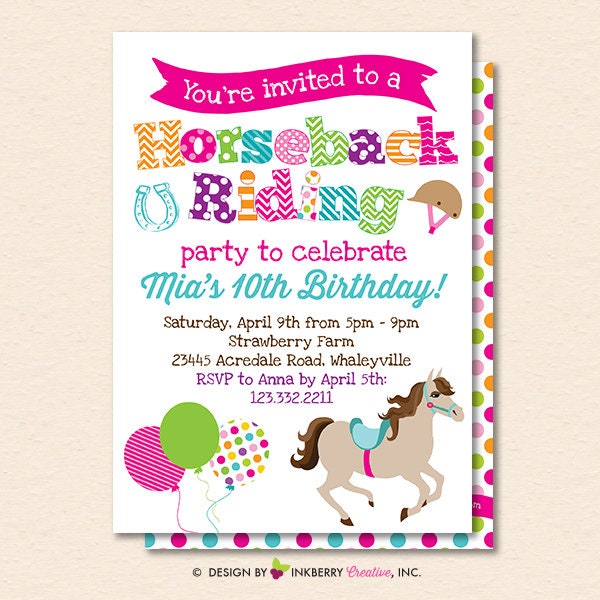 Horseback Riding Birthday Party Invitation - Horseback Riding Invite - Horseback Riding Party - Printable, Instant Download, Editable, PDF