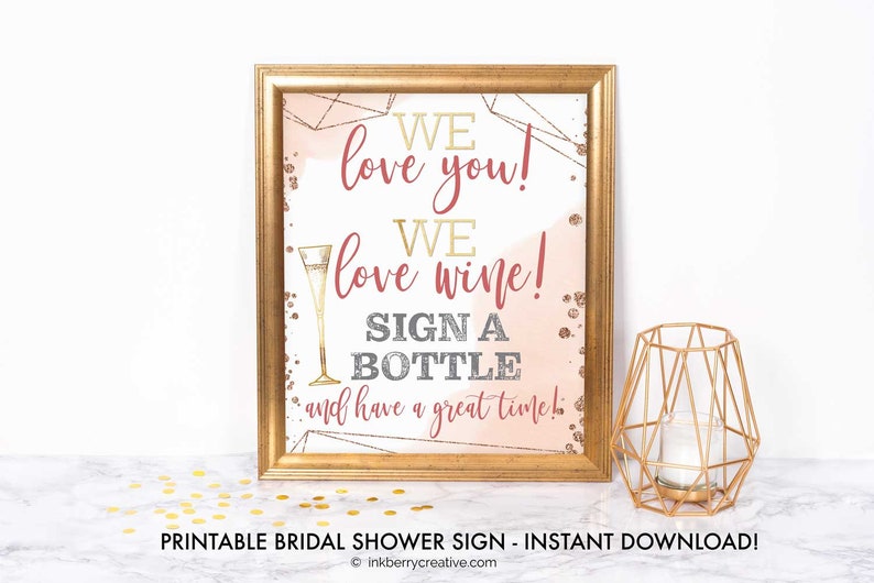 Printable Sign a Bottle of Wine Sign, Bubbles Brews Bridal Couples Shower Printables, Wine Keepsake, 8x10, Instant Download DIY Digital File image 1
