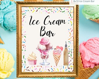 Printable Ice Cream Bar Sign, Wedding Sign, Bridal Baby Shower Birthday Party Ice Cream Bar Sign 8x10, PDF, Instant Download, Digital File