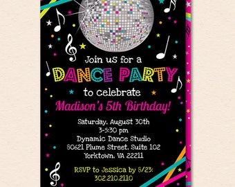 Dance Party Invitation - Dance Party Invite - Neon Glow Dance Party Invitation - Disco Ball - Printable, Instant Download, Editable, PDF