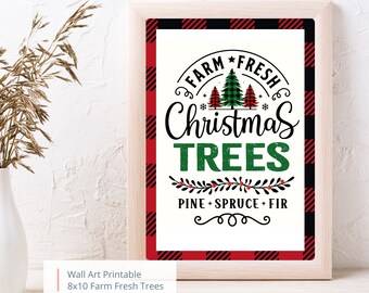 Farm Fresh Christmas Trees Printable Christmas Decor Sign, Farmhouse Buffalo Check Plaid Tree Farm Sign 8x10 JPEG Digital File